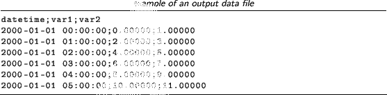 \begin{lstlisting}[language=,title=\footnotesize\textit{example of an output dat...
... 04:00:00;8.00000;9.00000
2000-01-01 05:00:00;10.00000;11.00000
\end{lstlisting}